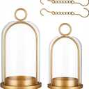 GYKLE Set of 2 Candle Lantern Set - Vintage Brass Candle Holders with Thick Glass Domes (5.25"x10" & 4.5"x7.87"), Perfect for Pillar Candles, Floral Arrangements, and Vintage Home Accents