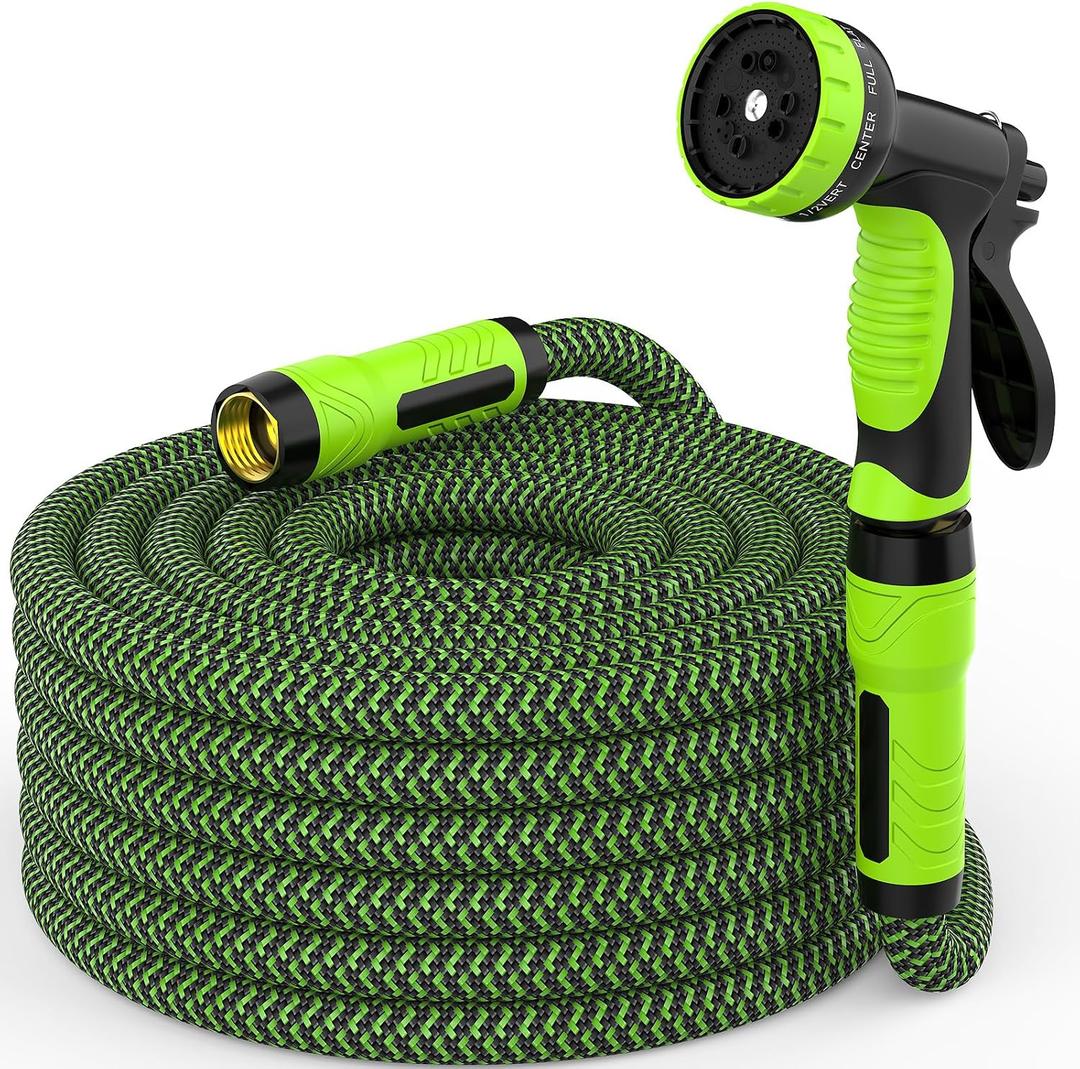 NON-EXPANDABLE Garden Hose 25ft x5/8'', Heavy Duty Flexible Water Hose with 10-Function Sprayer, Lightweight, Leak Proof, Durable Fabric Skin, Pressure Resistant for Yard, Outdoor