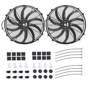 14" Electric Radiator Cooling Fan Assembly Kit, Universal High Performance 12V 90W Motor with Fan Mounting Kit - Black (2 Pack)