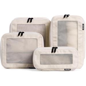 Compression Packing Cubes for Travel - Luggage Organizer Bags - Double Zipper Packing Cubes for Suitcases (4-Pack, Beige)