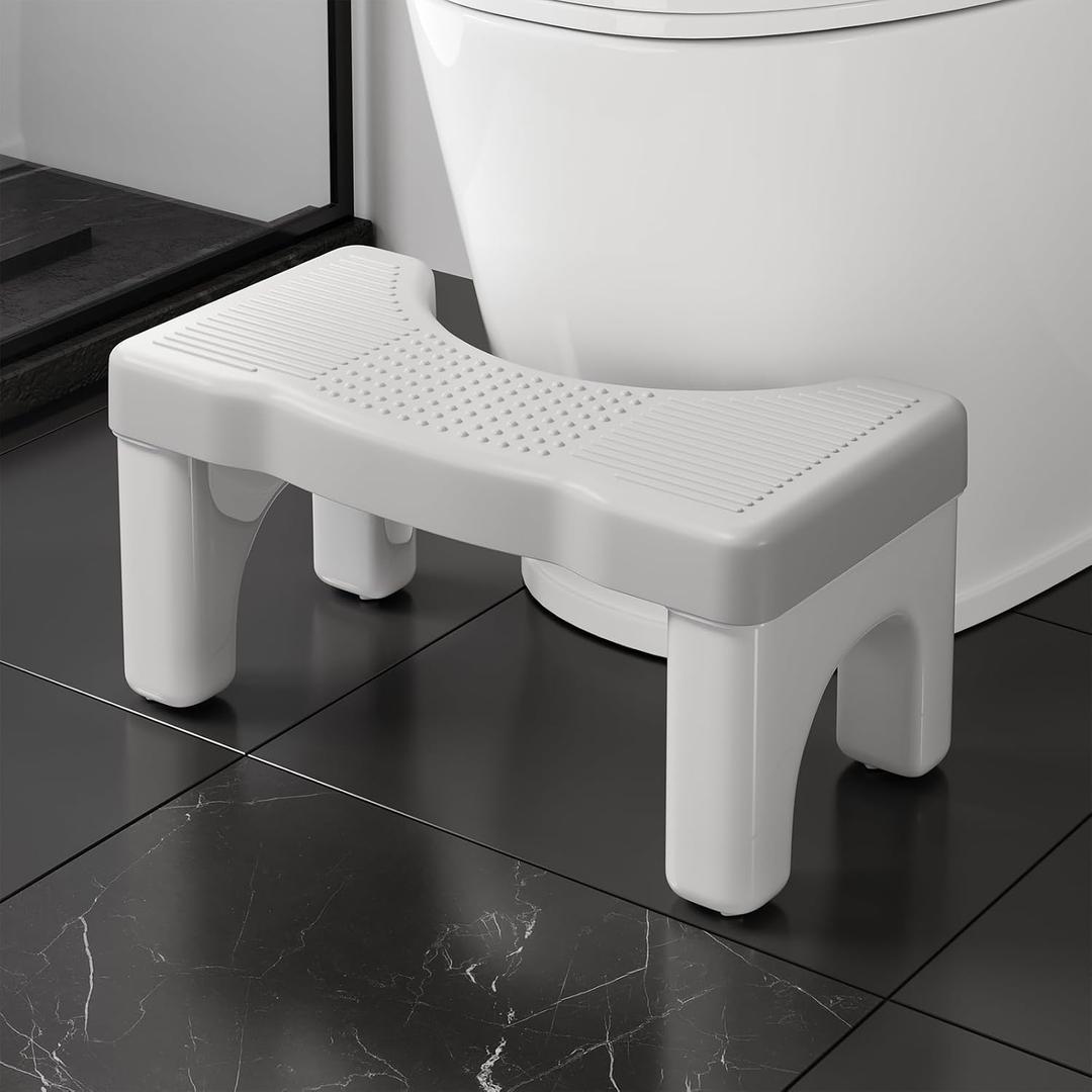 9 Inch Toilet Squat Stool, Portable Poop Foot Stool, Non Slip Toilet Leg Stand, Gray, 1 Pack