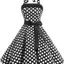 Vintage Dress for Women 1950s Halter Retro Cocktail Dresses Audrey Hepburn Style Rockabilly Swing Dress (Medium, Big Black White)