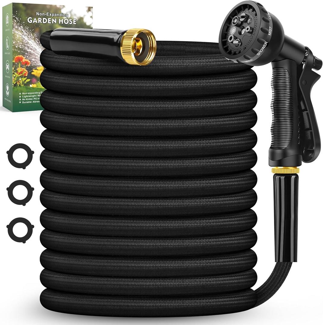 Garden Hose Non-Expanding 100ft, Flexible Garden Hose with 10 Function Hose Nozzle, Lightweight, Kink Free and Water Hose for Outdoor,Yard, Lawn, Car Wash, Marine,and Camper Use