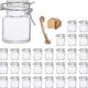 Spice Jars, Flrolove 30 Pack 3.5oz Square Glass Jars with Leak Proof Rubber Gasket & Hinged Lid,Small Glass Containers with Airtight Lids for Home, Party Favors
