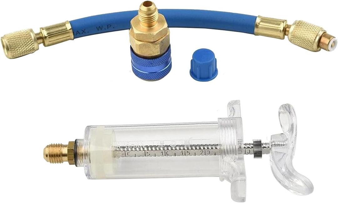 AC Oil and Dye Injector Kit with Quick Coupler Manual Oil Dye Injector Refrigerant Tool with 1/4" SAE Connector