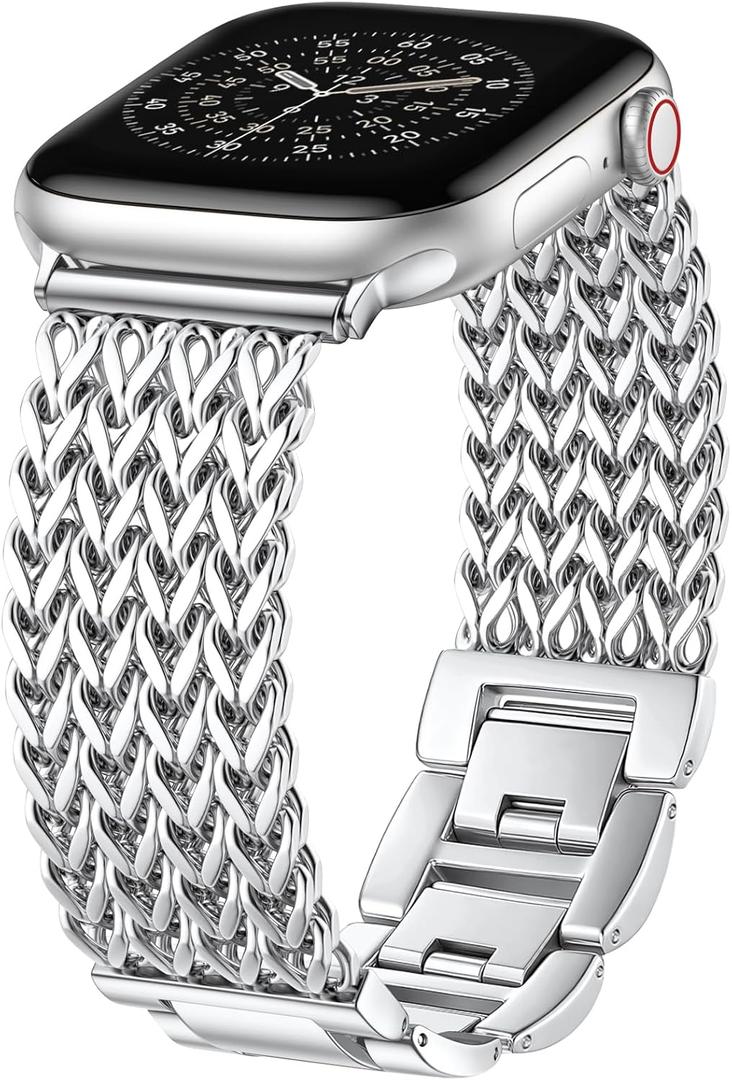 Metal Band Compatible with Apple Watch Bands for Women 40mm 41mm 42mm 38mm 44mm 45mm 46mm 49mm, Dressy Stainless Steel Link Bracelet, Designer Strap for iWatch Series 11/SE/10/9/8/7/6/5/4/3/2/1/Ultra