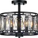 Modern Crystal Semi Flush Mount Ceiling Light Black Close to Ceiling Light Fixtures,3-Light Ceiling Light for Dining Room Bedroom Kitchen Island Hallway Entryway