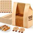 AOZITA 100 Pack Paper Bread Bags with Tin Tie Lock & Clear Window - Large Bakery Bags for Homemade Sourdough Bread, Cookies, Snacks Storage 14"x8.3"x3.5" Includes Seal Stickers