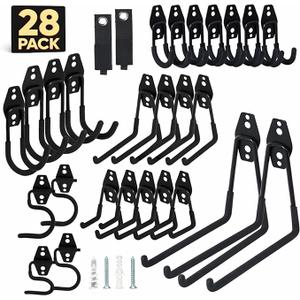Steel Garage Storage Hooks - 28 Pack Anti-Slip Coating, Heavy Duty Wall Mount Hooks for Hanging Bike, Ladder, Garden Tools
