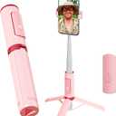 Selfie Stick, Foldable Cellphone Tripod with Remote, Travel Tripod for iPhone Series Android, Video Recording - Pink