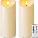Homemory 4"x9" Outdoor Waterproof Flameless Candles with Timers and Remote Control, Battery Operated Candles, LED Plastic Candles, Dark Ivory, Set of 2