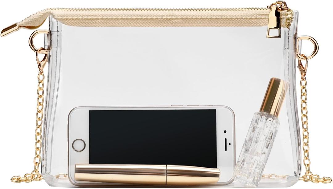 Clear Purse for Women - Stadium Approved Small Crossbody Bag with Zipper, Clear Stadium Bag for Concerts, Sports (Brown)