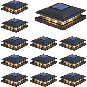 APONUO 12 Pack Fence Post Solar Lights, 2 Modes(Warm/Cool Light) Outdoor Waterproof 4x4 Post Solar Lights, Solar Powered Garden, Patio, Deck Decor for 4x4, 5x5, 5.5x5.5 Wood & Vinyl Posts, Black