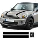 Black-White Hood Bonnet Stripes Trunk Rear Engine Cover Vinyl Decal Stickers for Mini Cooper 3-Door Hatchback R56 2007-2013