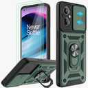 for OnePlus Nord N20 5G Case with Slide Camera Cover and 2pcs HD Screen Protector, 360° Rotation Ring Kickstand [Military Grade] Case for OnePlus Nord N20 5G -Green