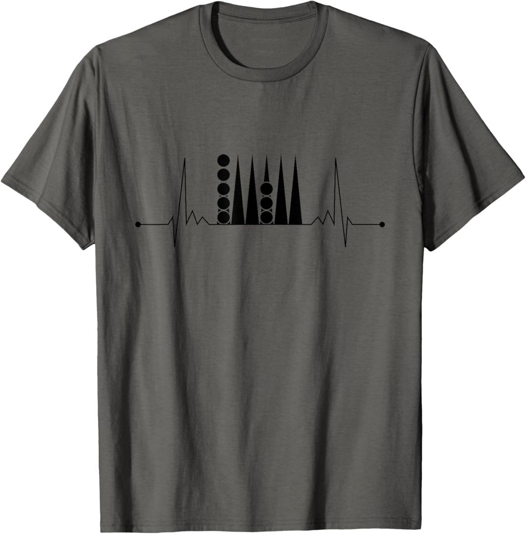 Backgammon Heartbeat Board Game Night T-Shirt, M, Asphalt Grey