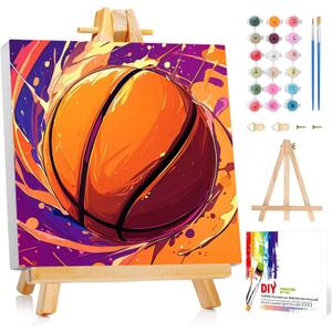 Reivworl Paint by Numbers Kit for Kids with Frame and Easel, Basketball Paint by Number for Kids Age 6-8-12, Paint by Numbers for Gifts and Home Decor (8X8inch)