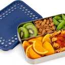 LunchBots Large Cinco Stainless Steel Lunch Container - Five Section Design Holds a Variety of Foods - Metal Bento Box - Dishwasher Safe - Stainless Lid - Blue Dots