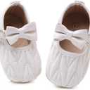 Baby Girls Mary Jane Flats Anti-Slip Rubber Sole Bow Toddler Princess Dress Shoes (White)