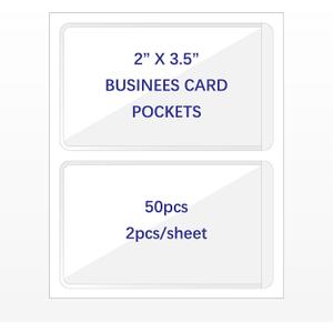 IMAGAME Clear Adhesive Business Card Pocket swith Side Open for Loading, 50 Pack, Plastic Labels Holders for Storage Bins and Library Card, Ideal for Organizing and Protecting Your Business Cards (3-5/8" x 5-1/4")