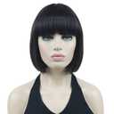 Lydell 8" Straight Short Bob Hair Flat Bangs Cute Central Dot Skin Top Heat Resistant Synthetic Wig (4 Dark Brown)