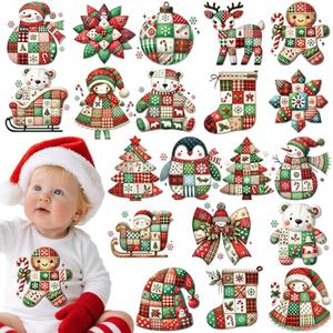 Dazoratix Christmas Iron on Transfers - 20 Sheets Cute Patchwork DTF Ready to Press Heat Patches for Baby T Shirts Xmas Vinyl Stickers Decals for Clothing Pillow Bag Hat Hoodies DIY Crafts Decorations