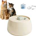Ceramic Pet Feeding and Drinking Bowls, 1.3L/ 44oz Cat Water Fountain, Pet Drinking Fountain for Cats Dogs Indoor, Cat Water Dispenser with Filters, Silent Automatic Pet Water Fountain, Off White