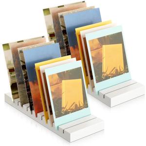 Marsui Greeting Card Display Stand 12 Slot Wooden Card Holder Rack Tabletop Photo Organizer for Vendor Postcards Post Sticker Bookmark Home Office Decoration(White)