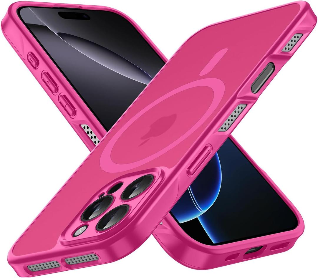 Stronger Magnetic for iPhone 16 Pro Case, Heat Dissipation Frame, Compatible with Magsafe, Camera Protection, Matte Back Slim Protective Cover for iPhone 16 Pro 6.3 Inch, Pink