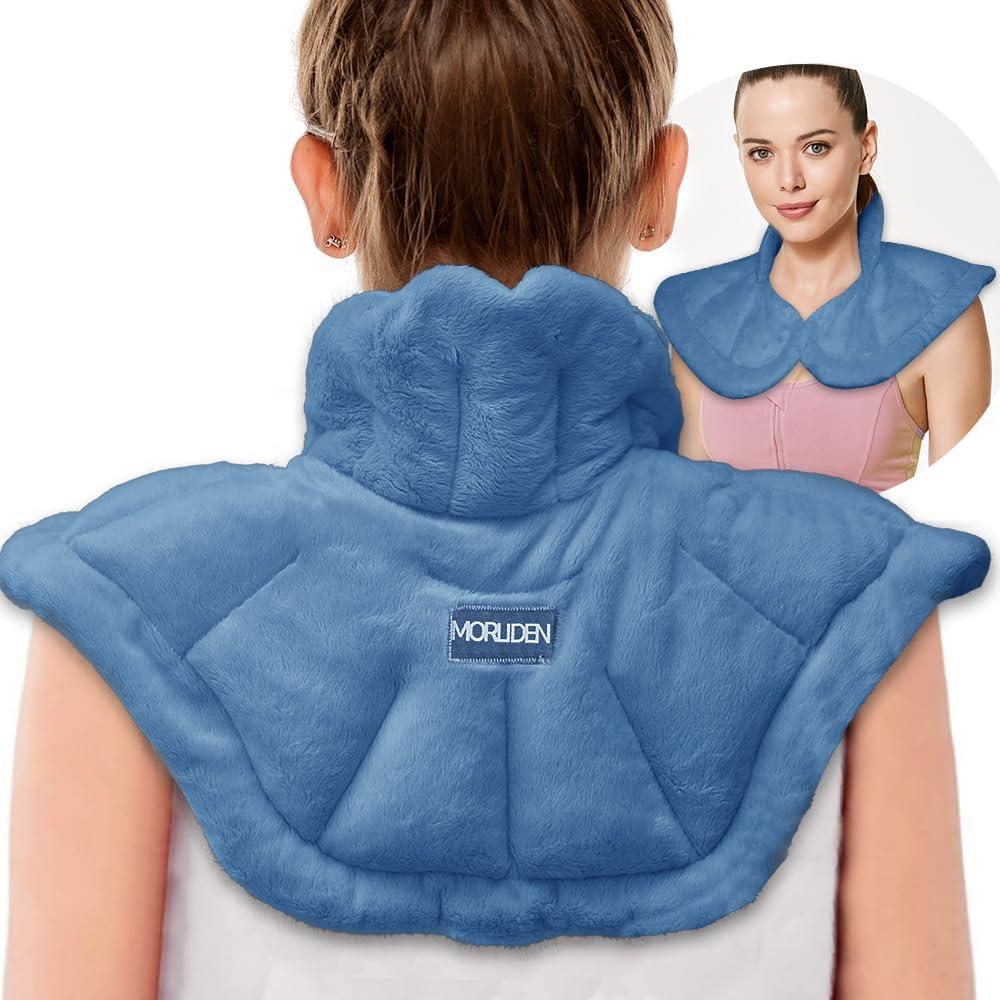 Microwavable Heated Neck Wrap Warmer and Shoulder Heating Pad Microwave, Weighted Microwave Heating Pad for Neck and Shoulders Hot and Cold Compress (Light Blue)
