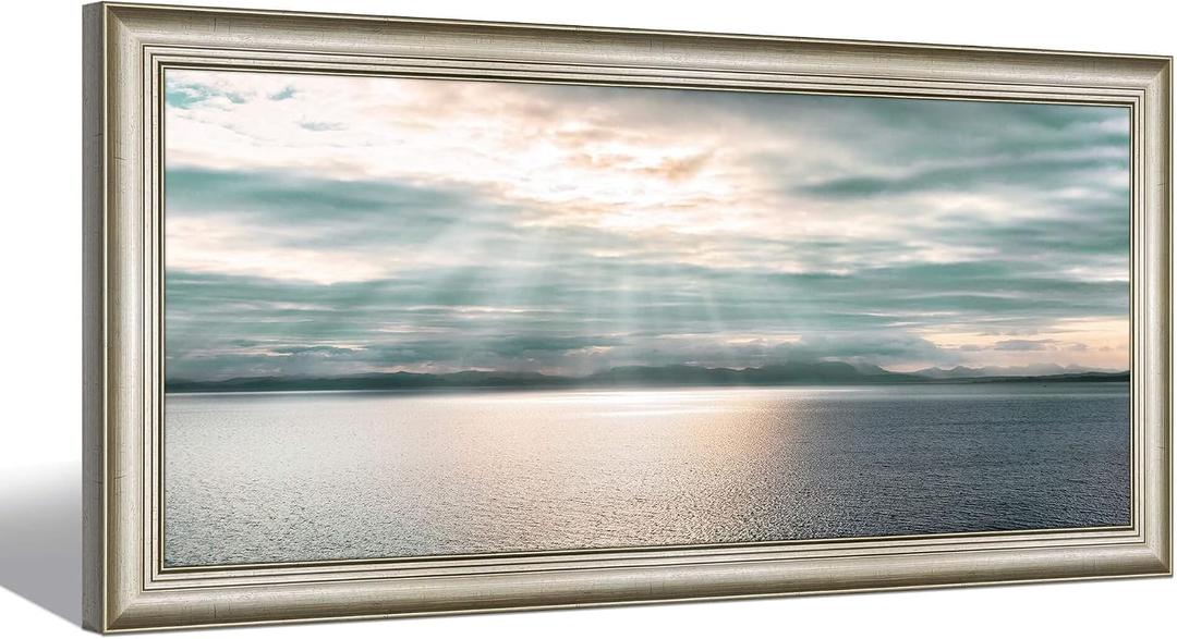 Framed Ocean Canvas Wall Art: Coastal Sea Scenery Artwork Prints Seascape Picture Painting for Bedroom Living Room Home Wall Decor 57x27inch