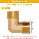 2pcs Brass Pipe Fitting 90 Degree Elbow 3/4" NPT Male to 3/4" NPT Male Pipe Fittings