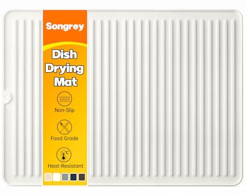 Songrey 24" x 18" Silicone Dish Drying Mat, Kitchen Counter Drying Pad for Sink Dishes or Under Rack, Multi-Use as Heat Resistant Trivet, Coffee Bar Mat