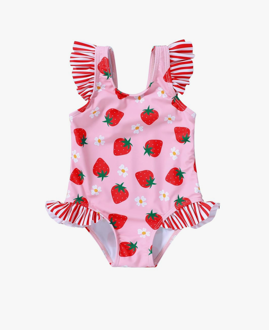 Tiny Cutey Toddler Girl Swimsuit Ruffled Stripe Sleeveless Swimwear One-Piece Baby Girl Bathing Suits, Size 4-5 T