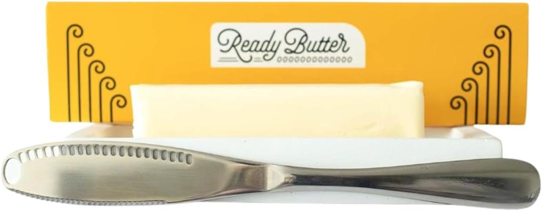 Ready Butter 3-in-1 Knife, Stainless Steel Serrated with Holes in Blade - Cold Butter Spreader, Curler & Micro Grater, Dishwasher Safe