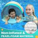 Mambobaby Non-Inflatable Baby Pool Float with Tail and Canopy UPF 50+ Sun Protection No Flip Over Infant Swim Float Skin-Friendly Mambo Float Swim Trainer Solid Baby Swimming Ring (Rainbow Green)