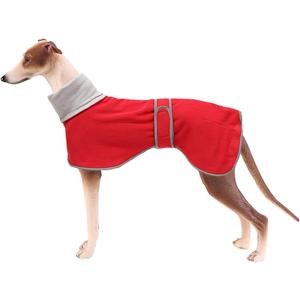 Geyecete Greyhound Cosy Fleece Jumper, Dog Winter Coat with Warm Fleece Lining, Outdoor Dog Apparel with Adjustable Bands for Medium, Large Dog -Red-XXL