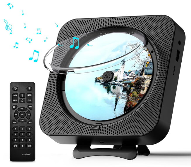 MICOCIOUS Portable CD Player with Bluetooth Desktop CD Player for Home CD Music Players with Remote Control,Timer,Builtin Dual Speakers with LED Display Home Audio Boombox FM Radio (Black)