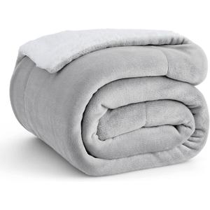 Bedsure GentleSoft Sherpa Fleece Throw Blanket for Couch, Non-Heated, Thick and Warm Throw for Women and Men, Soft Fuzzy Plush Blanket for Winter, Light Grey, 50x60 Inches