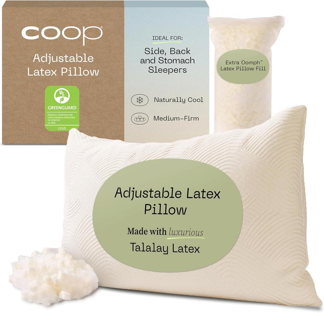 Coop Home Goods Adjustable Latex Pillow Queen, with Talalay Latex & Microfiber Fill, Best Pillows for Sleeping, Naturally Cooling, Eco-Friendly, Medium Firm Pillow for Back, Stomach or Side Sleepers 