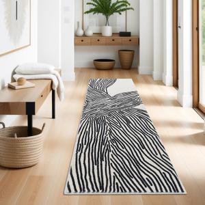 YIHOUSE Modern Hallway Runner Rug, 2x6 Runner Rugs, Black and White Rug Thin Non-Slip Washable Rugs, Soft Contemporary Striped Carpet for Entryway Indoor, Kitchen, Laundry, Bedroom