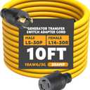 Kanayu 10ft NEMA L5-30P to L14-30R Generator Transfer Switch Adapter Cord, 30 Amp Locking 3 Prong to 4 Prong Adapter RV Generator to House Inlet Box, STW 10 AWG, ETL Listed