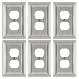 Dyekou Metal Wall Plate for Electrical Outlets, Decorative Brushed Nickel Switch Plates Outlet Cover, Light Switch Cover Plate, 1-Gang Wall Plates (Duplex Outlet, 6 Pack)