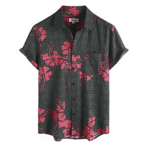 VATPAVE Mens Hawaiian Shirts Button Down Short Sleeve Shirts L BlackRed (L)