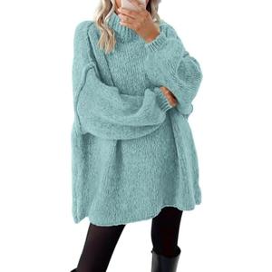 BTFBM Sweaters for Women Fall 2026 Long Sleeve Mock Neck Cable Knit Oversized Sweater Pullover Tops Thick Winter Clothes M