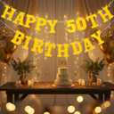 Honoson 17 Pcs 50th Birthday Party Decoration Happy 50th Birthday Light up Table Sign 6.42 Inch LED Neon Marquee Lights for Room Table Wall Decoration Party Supplies