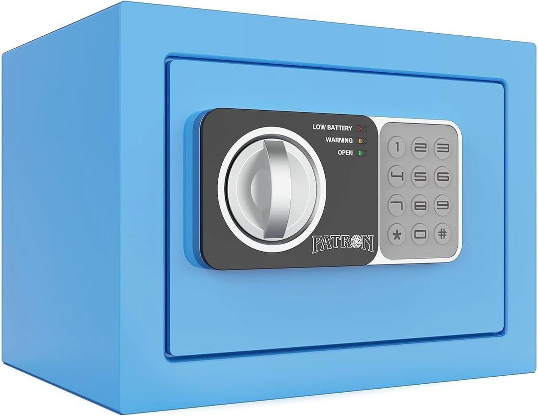 PATRON small safe box with keymini safe for moneysmall coin safes for home with codelittle jewelry lock box for kidsWall or Cabinet Safe for personal items, 0.236 Cubic Feet Blue
