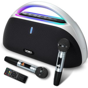 Karaoke Machine for Adults, 100W Portable Bluetooth 5.3 Party Speaker with 2 Wireless Microphones, PA System with IPX5 Waterproof, Deep Bass & Echo Adjustment for Home Party, Outdoor, Travel
