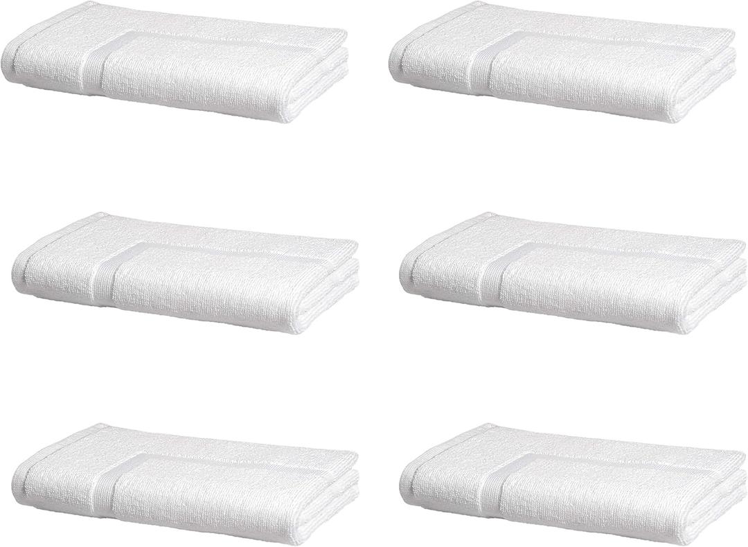 Amazon Basics Premium 100% Cotton, Absorbent Soft Bath Mat, Machine Washable, 684 GSM, White, 30" x 20" Hotel Spa Shower/Bathtub Mats, Pack of 6