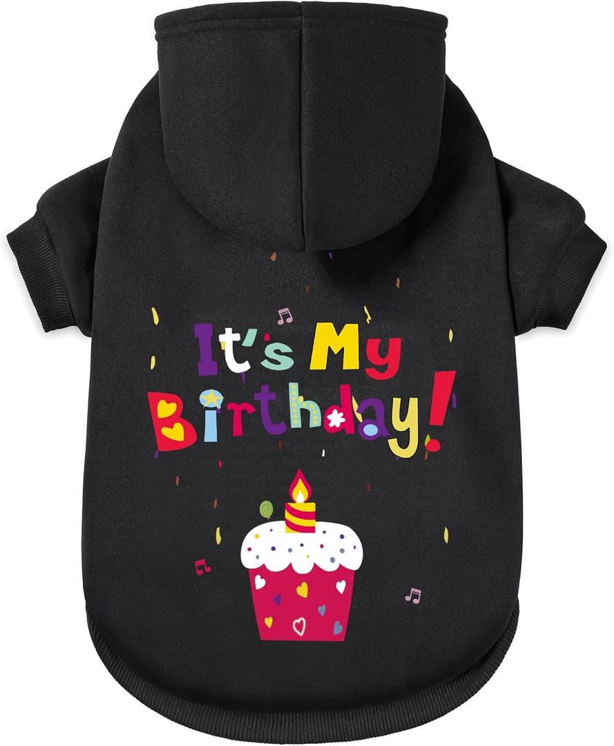 GreenJoy Dog Sweater Dog Hoodie Cold Weather Coat Hooded Sweatshirt for Puppies,Cats,Dogs (Black(It's My Birthday), X-Small)